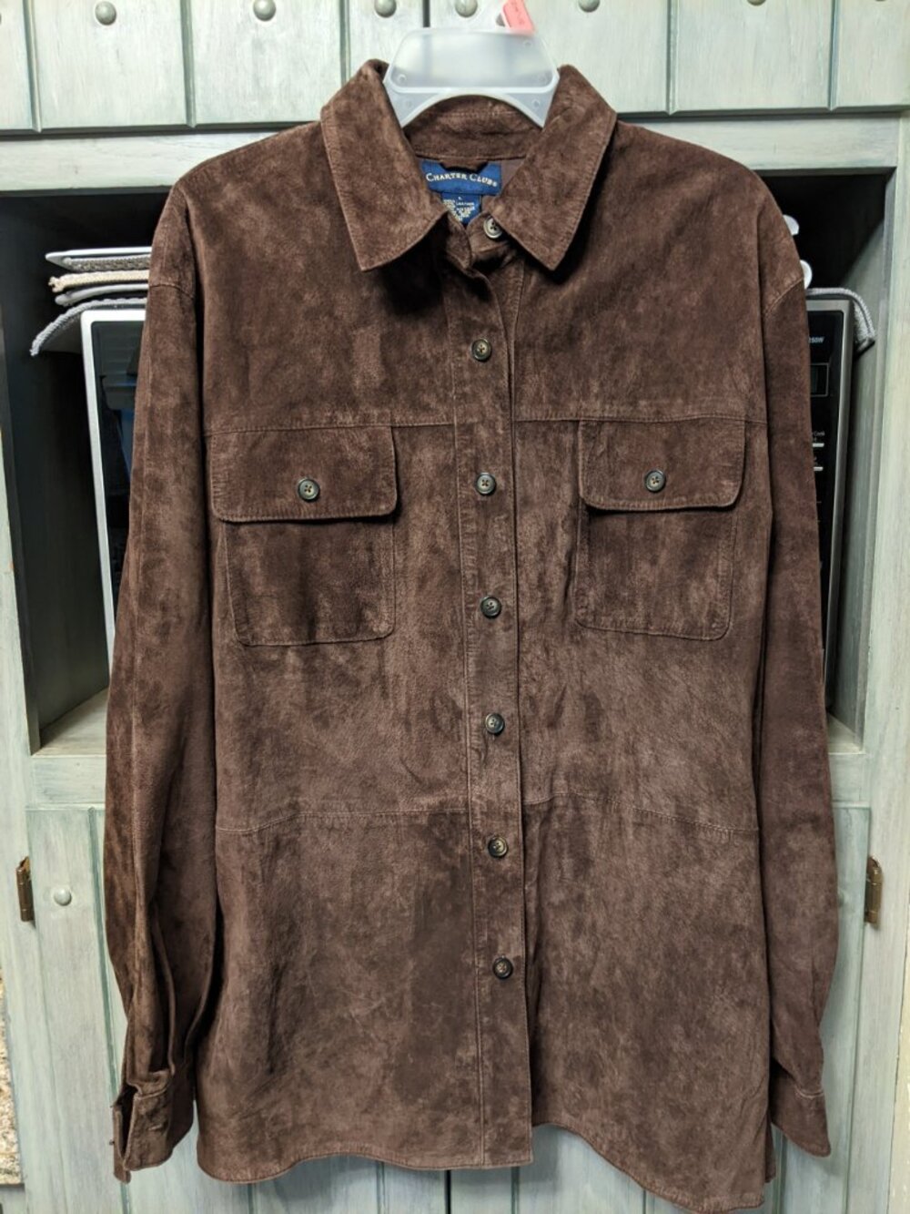 Charter Club Womens Dark Brown 100% Leather Button Up Shirt Jacket Size L